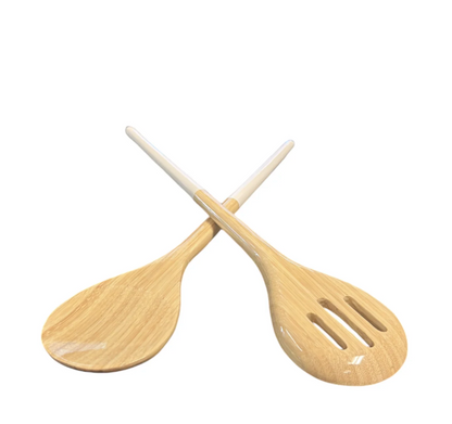 Bamboo Salad Bowl & Salad Server - White