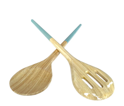 Bamboo Salad Bowl & Salad Server - Ice Blue