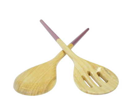 Bamboo Salad Bowl & Salad Server - Mauve