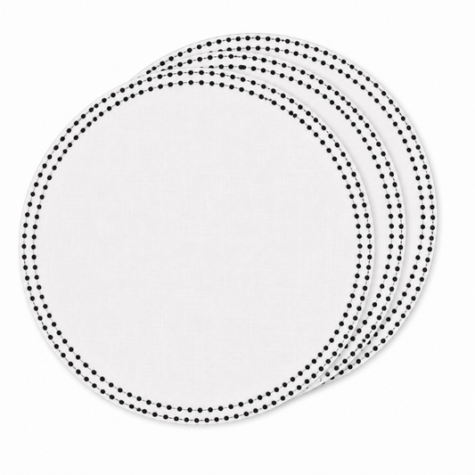Embroidered Charger With Black Dots 15” Set of 4