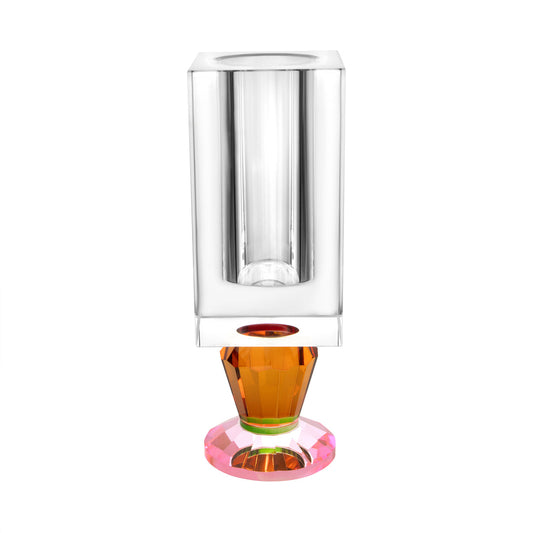 Crystal Vase with Pink and Amber Base 9”