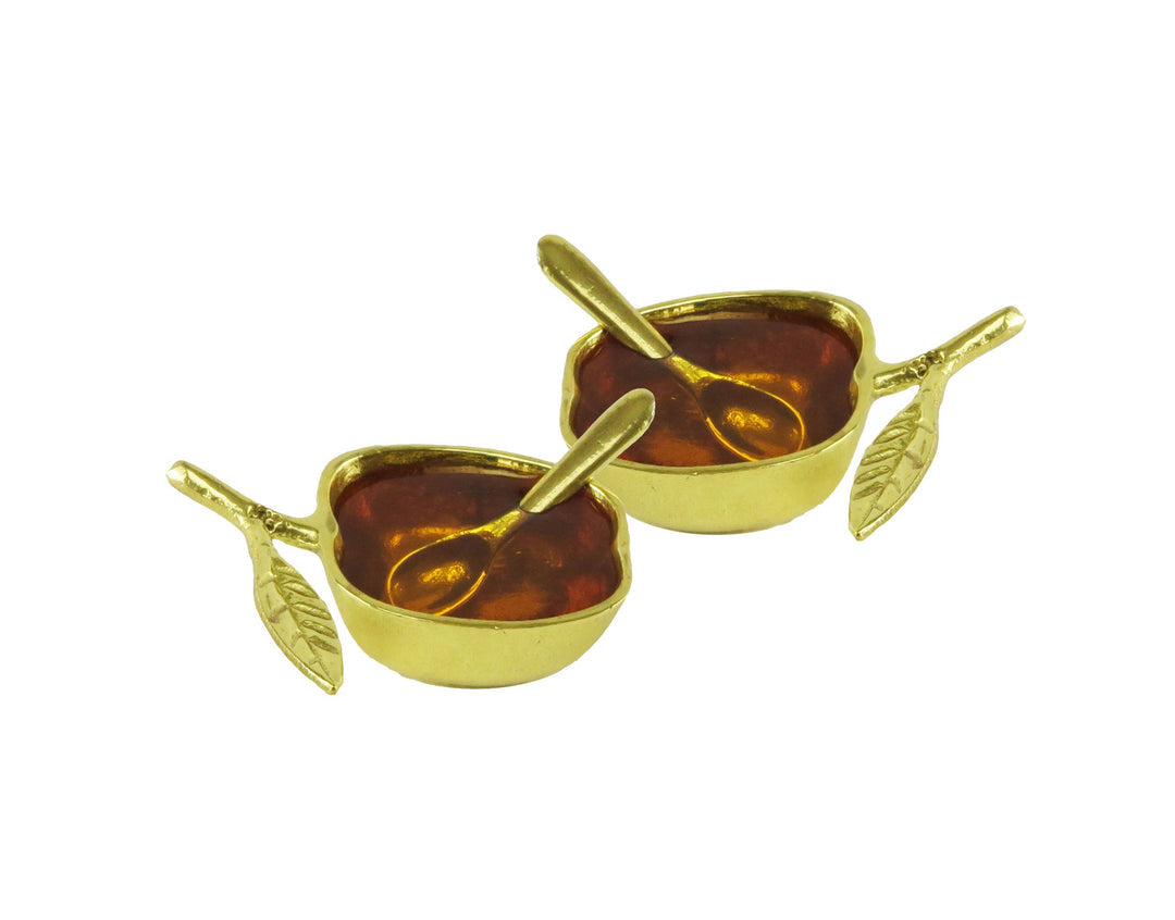 Gold Salt-Honey Dish W/Spoon