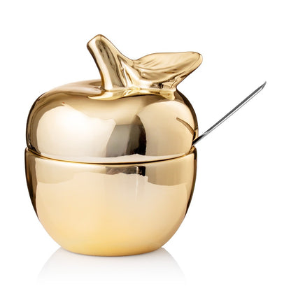 Gold Apple Honey Dish With Spoon