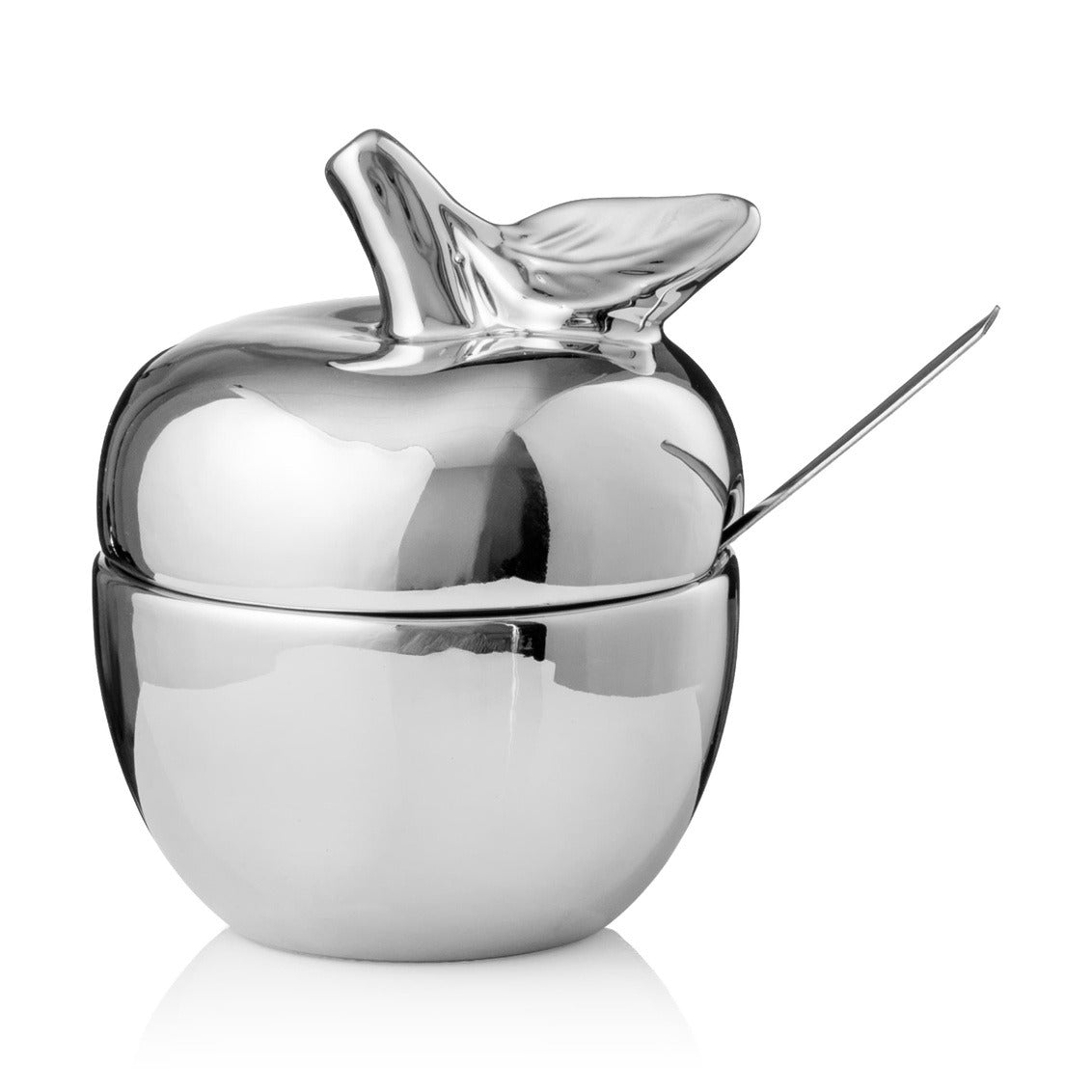 Silver Apple Honey Dish With Spoon