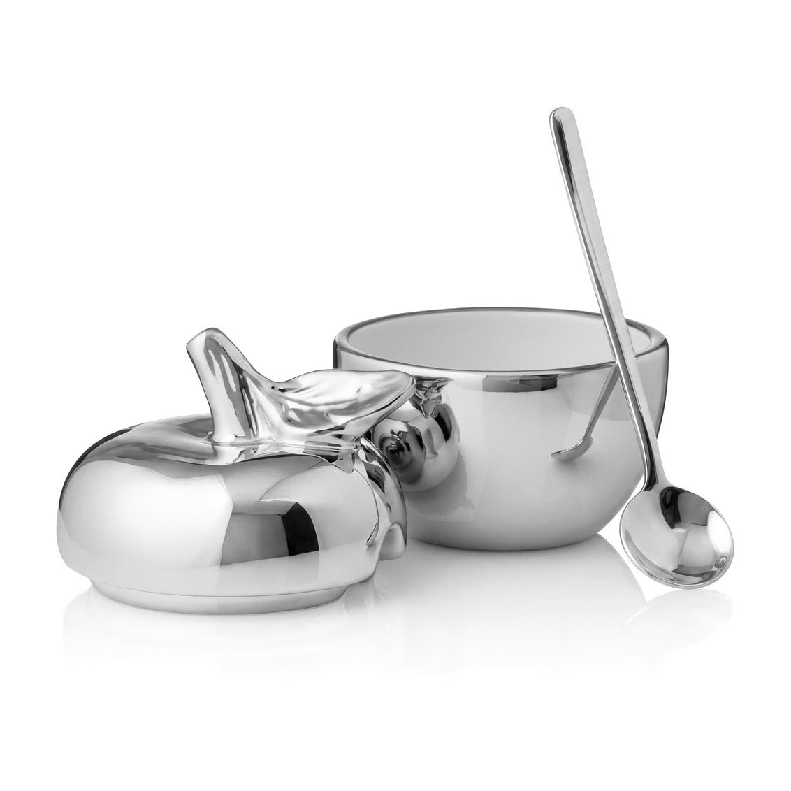 Silver Apple Honey Dish With Spoon