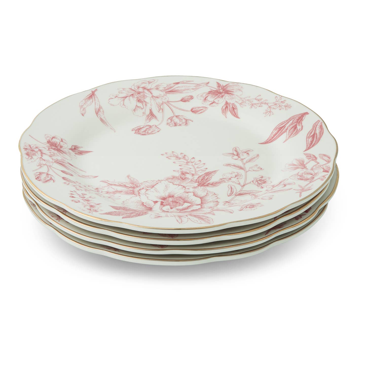 Vintage Pink Scalloped Gold Rim Salad Plate 8” Set of 4