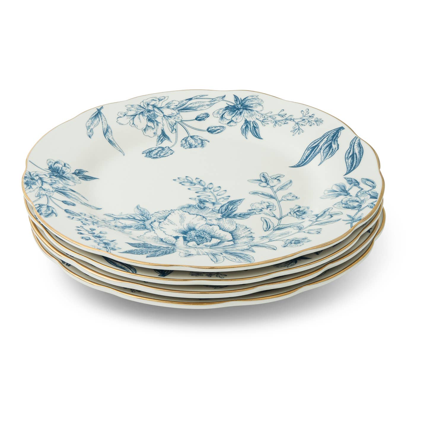 Blazer Toile Scalloped Gold Rim Salad Plate 8” Set of 4