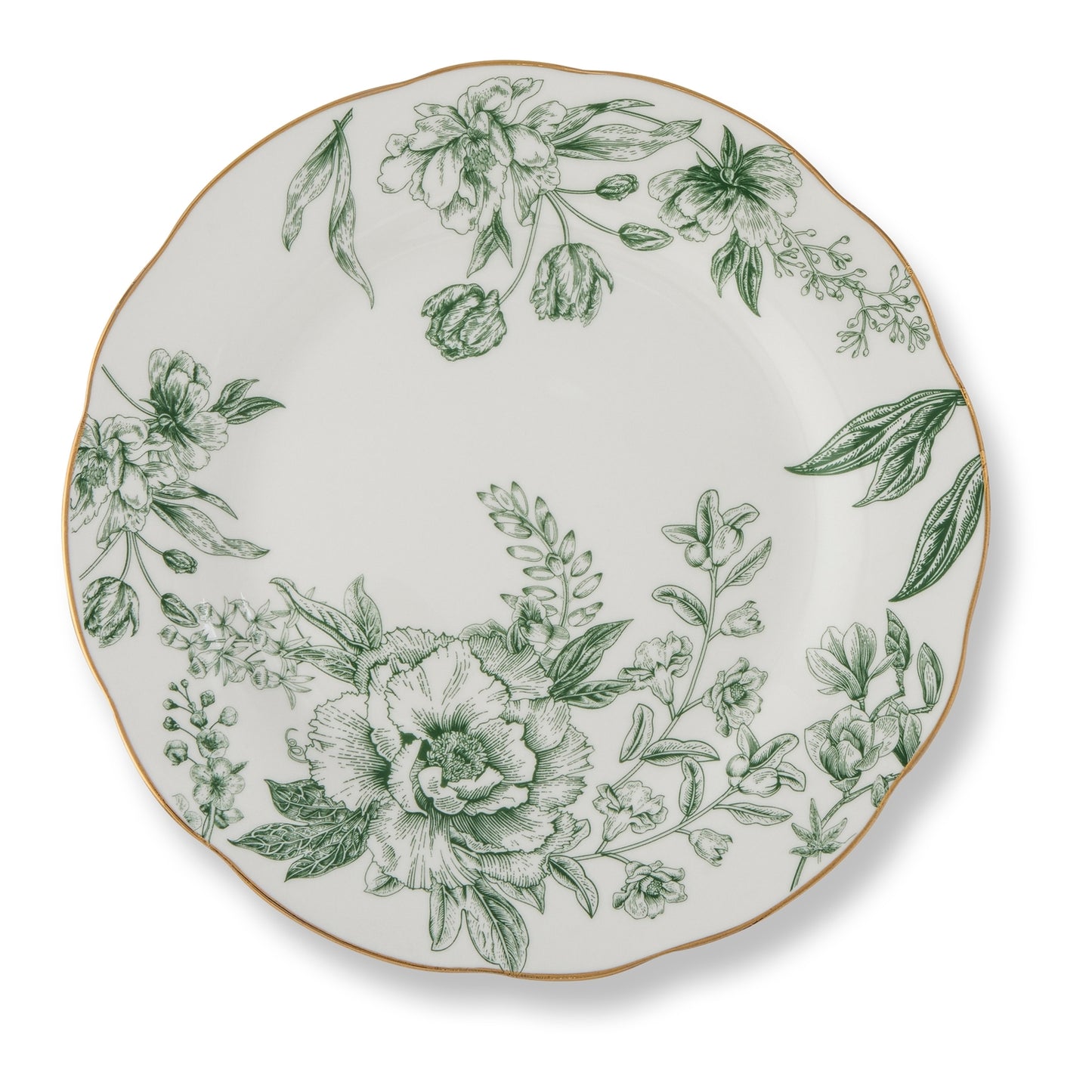 Elm City Toile Scalloped Gold Rim Salad Plate 8” Set of 4