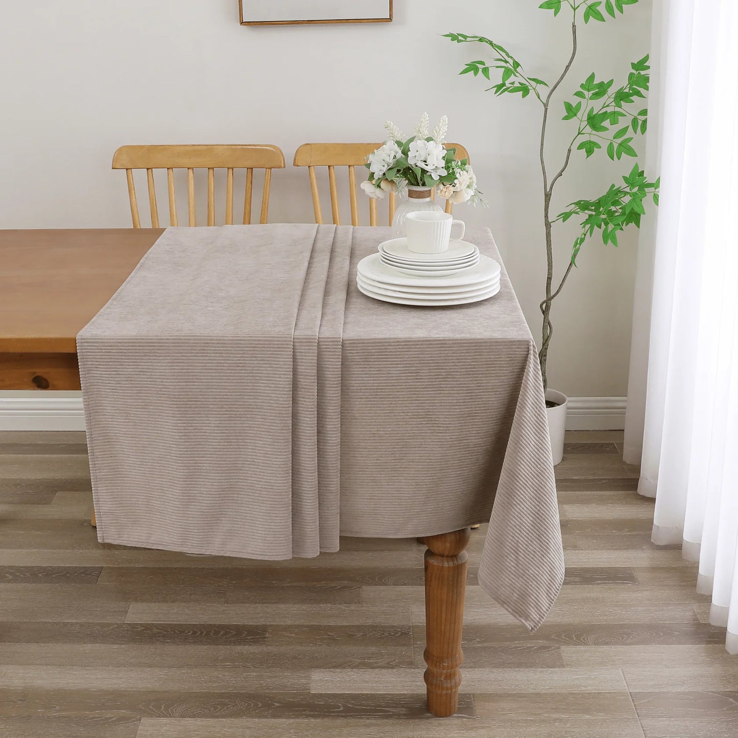 Velvet Taupe Ribbed Tablecloth