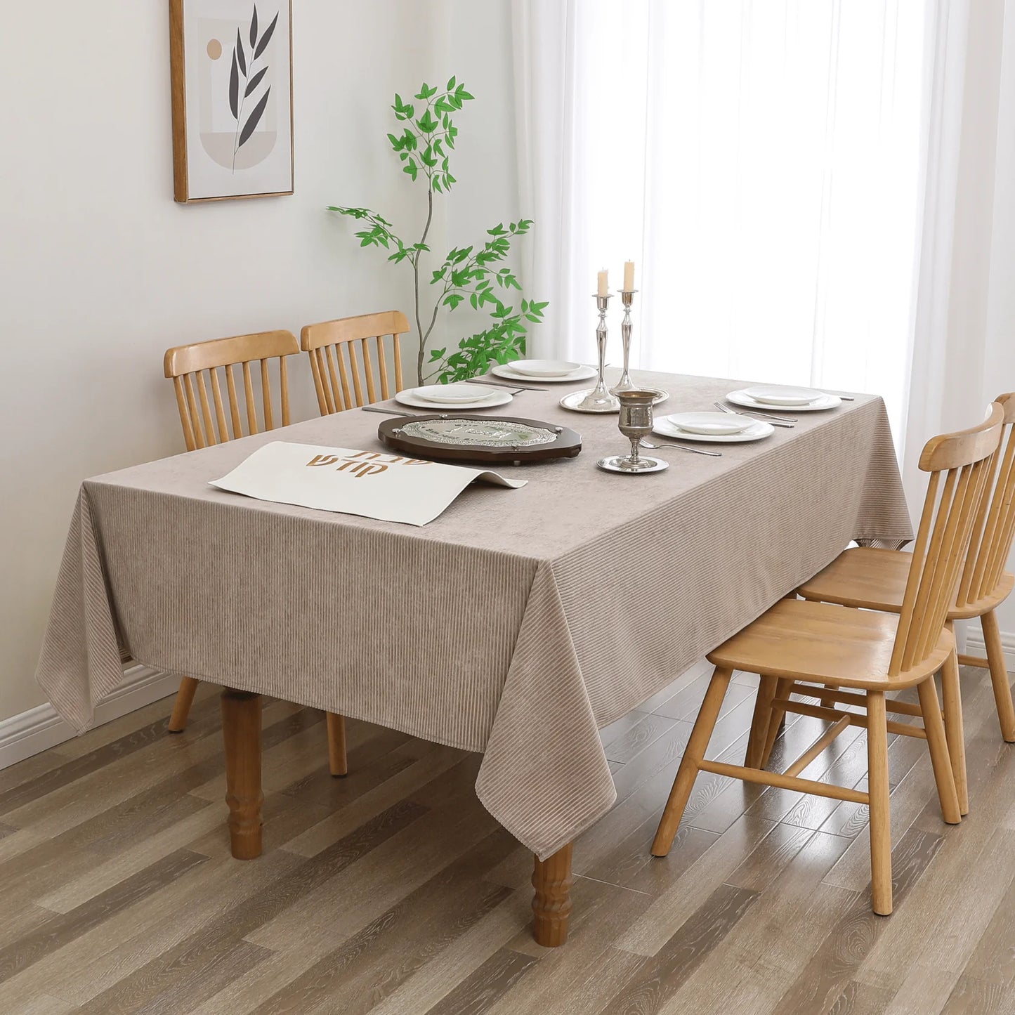 Velvet Taupe Ribbed Tablecloth