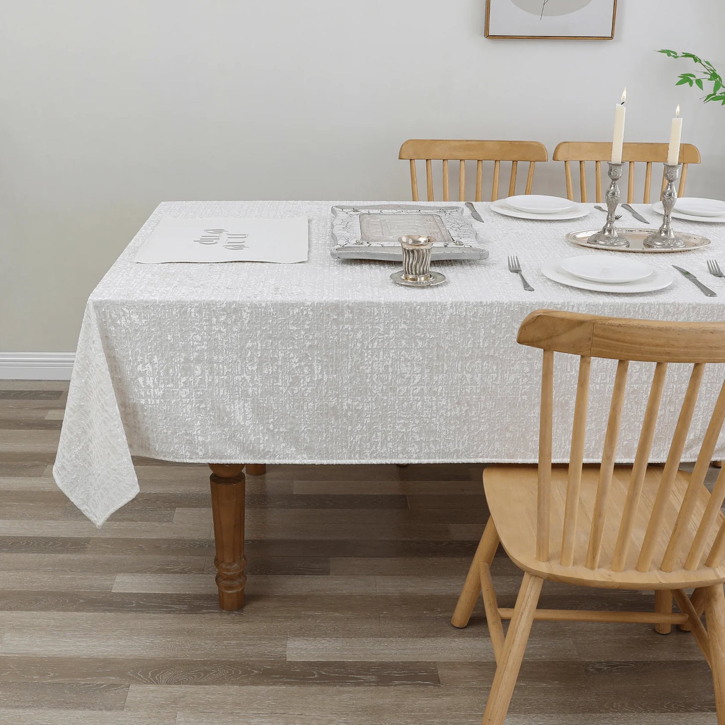 Velvet Patina Pearl White Tablecloth