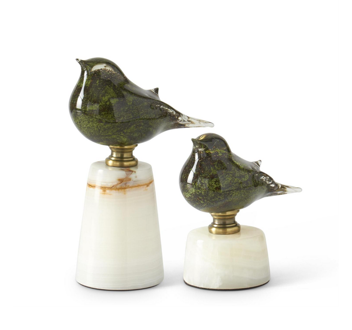 Green and Black Speckle Glass Bird Marble Base