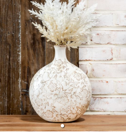 10” Beige Small Neck Heirloom Vase