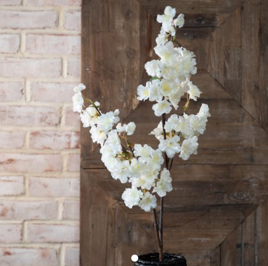 39” White Sakura Flower Spray