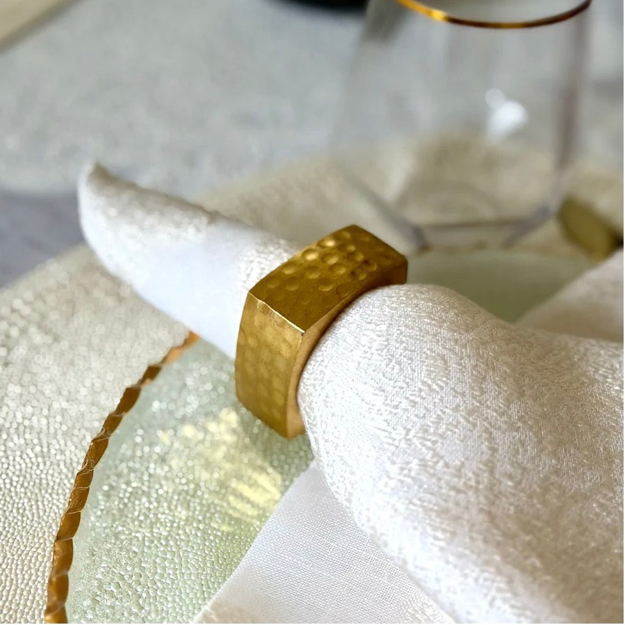 Hammered Ellipse Gold Napkin Ring Set of 4
