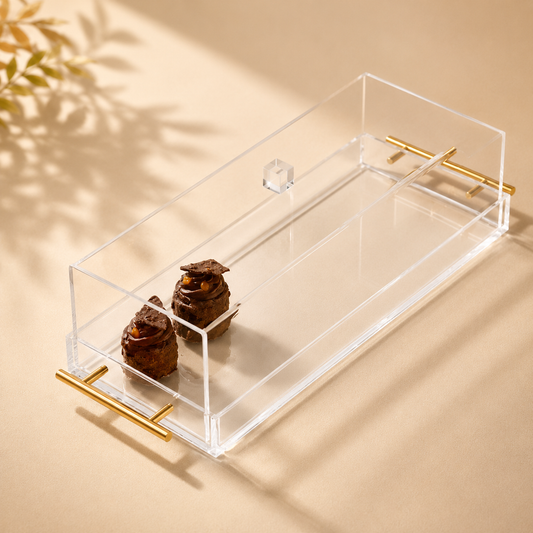 Tray W/Dome Gold Handles 7”x17”