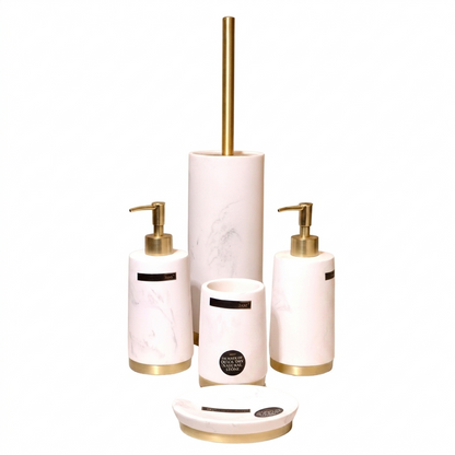Marble with Gold Metal Base Bathroom Set 5 Piece Set