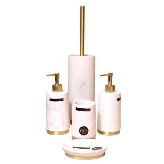 Marble with Gold Metal Base Bathroom Set 5 Piece Set