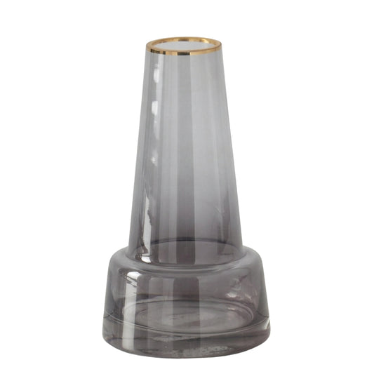 Gold Rim Grey Glass Vase