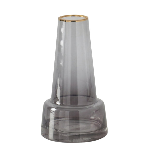 Gold Rim Grey Glass Vase