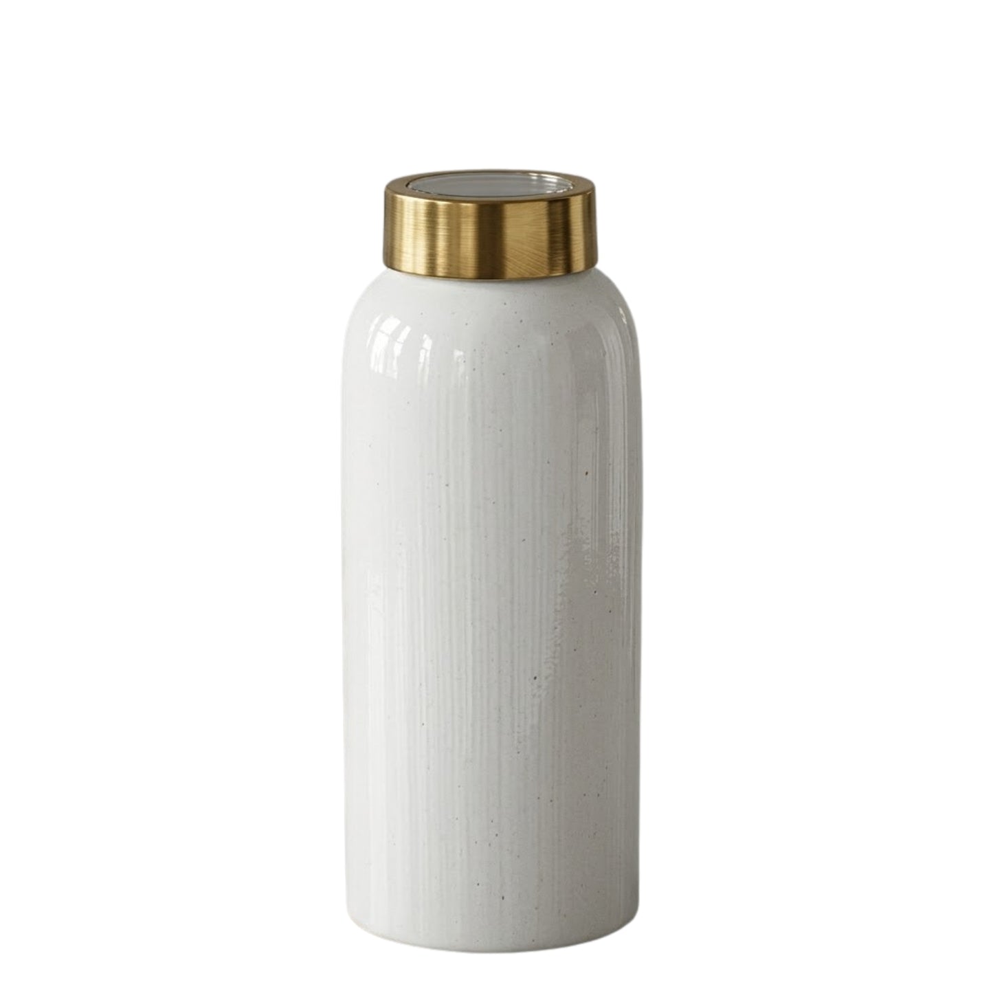 Gold Rim White Enameled Metal Vase