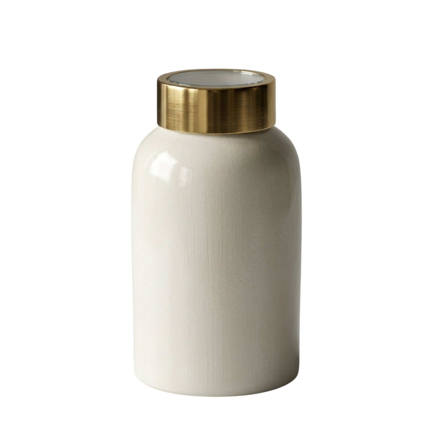 Gold Rim White Enameled Metal Vase