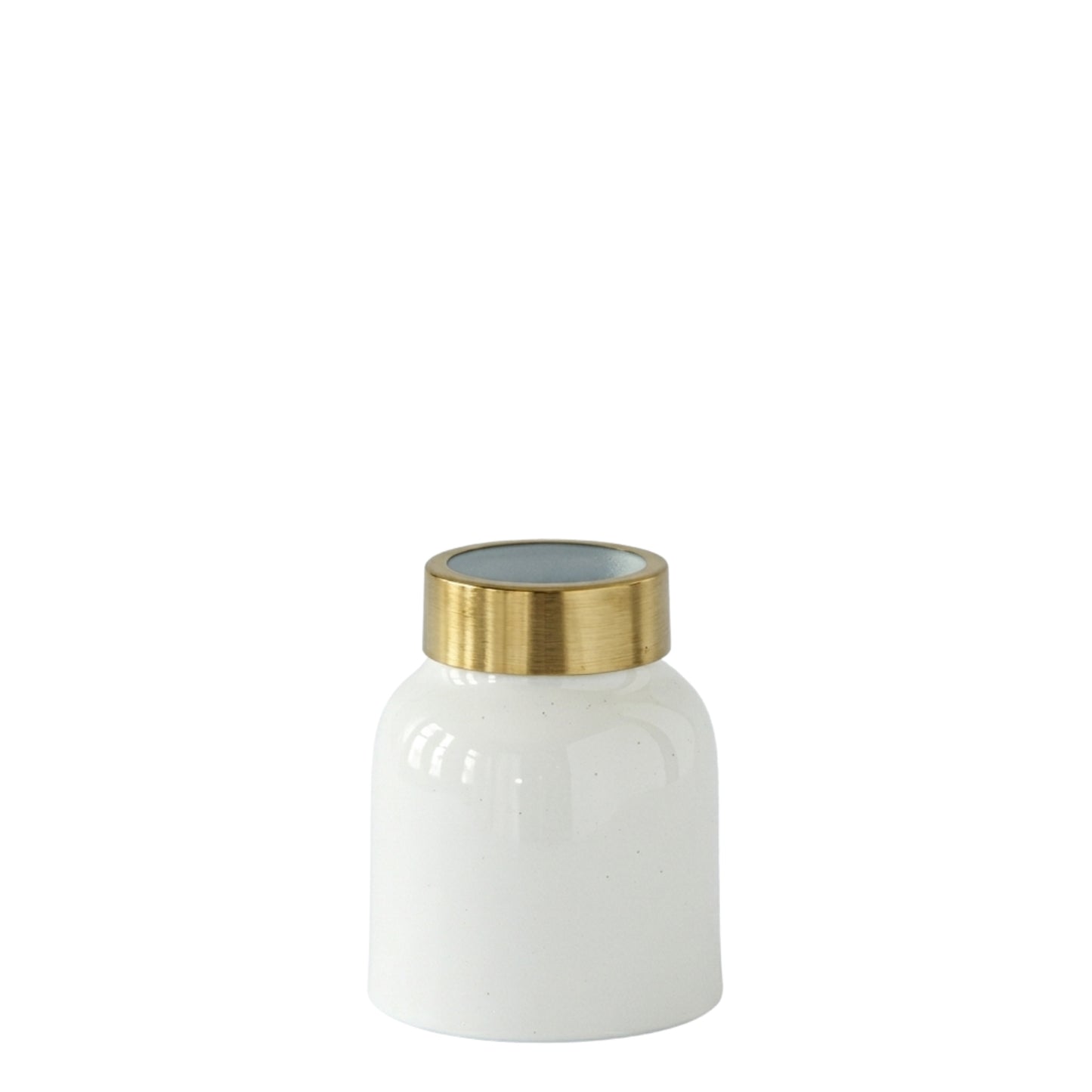Gold Rim White Enameled Metal Vase