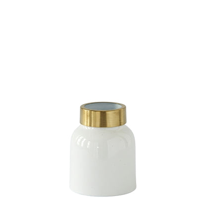 Gold Rim White Enameled Metal Vase