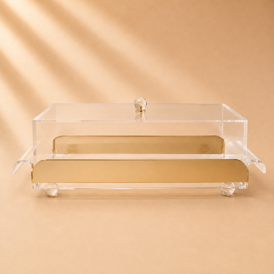 Rectangle Gold Side Tray with Cover