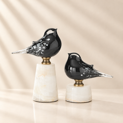 Black and White Speckle Glass Bird Marble Base