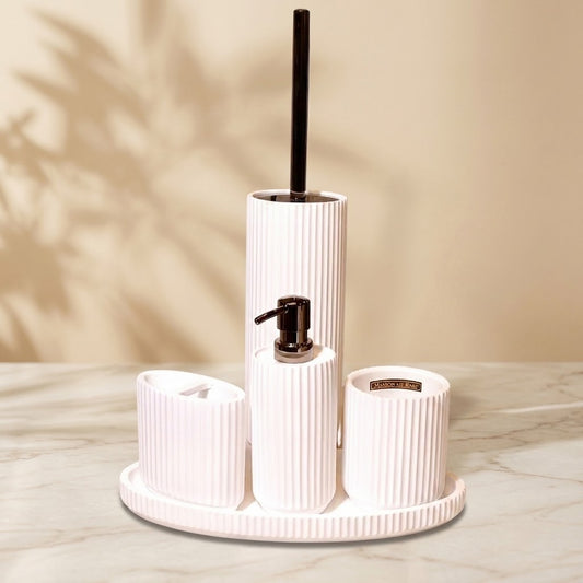 Diatomite White Ribbed Bathroom Set 5 Piece Set