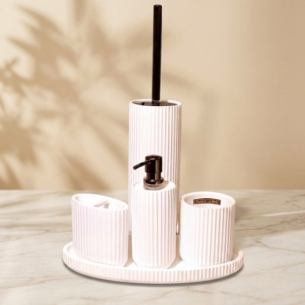 Diatomite White Ribbed Bathroom Set 5 Piece Set