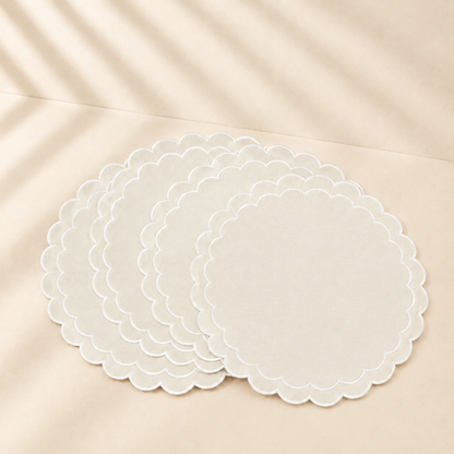 Round Scalloped Cotton Placemats: Natural / 15" Set of 4