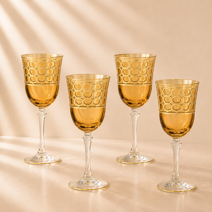 Amber Gold Rings Wine Goblet Set of 4