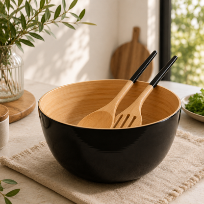 Bamboo Salad Bowl & Server - Black