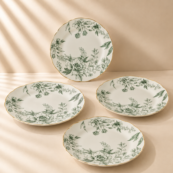 Elm City Toile Scalloped Gold Rim Salad Plate 8” Set of 4