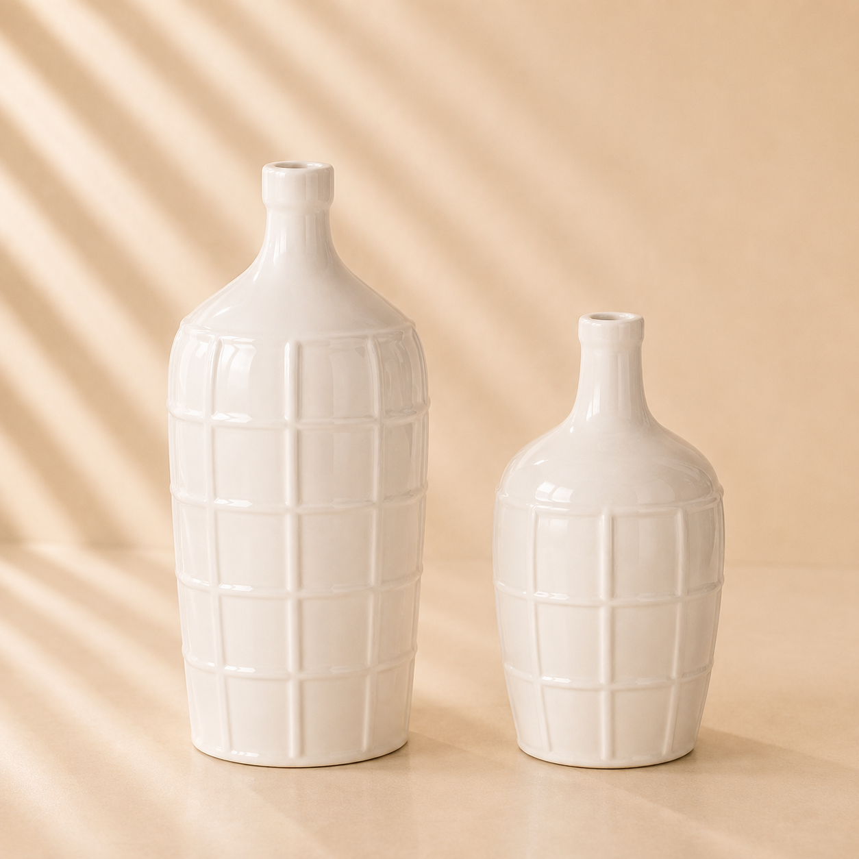 Grid Pressed White Ceramic Vases