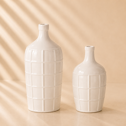 Grid Pressed White Ceramic Vases