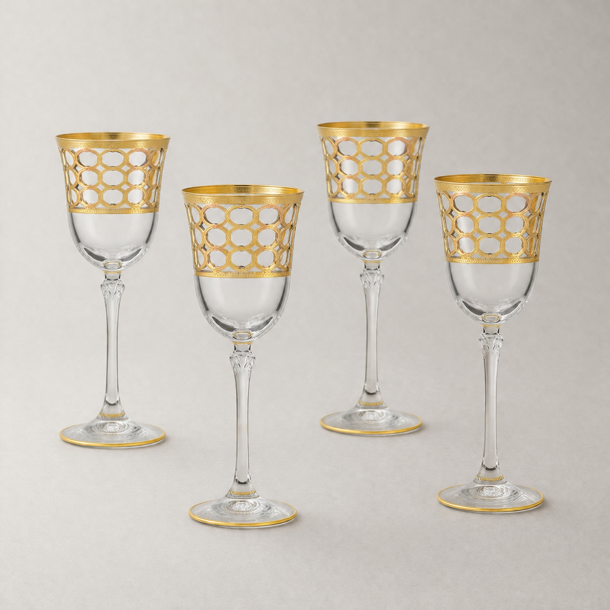 Gold Rings Wine Goblet Set of 4