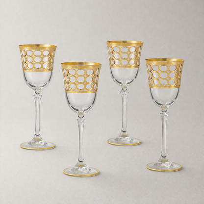 Gold Rings Wine Goblet Set of 4