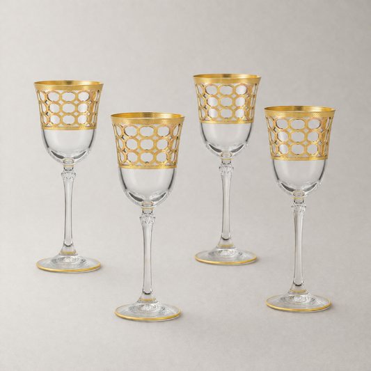 Gold Rings Wine Goblet Set of 4