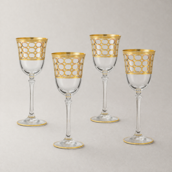 Gold Rings Wine Goblet Set of 4