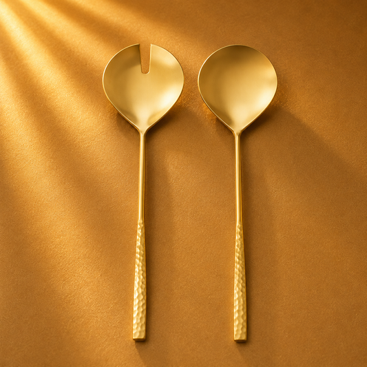 Gold Flat Hammered Salad Servers