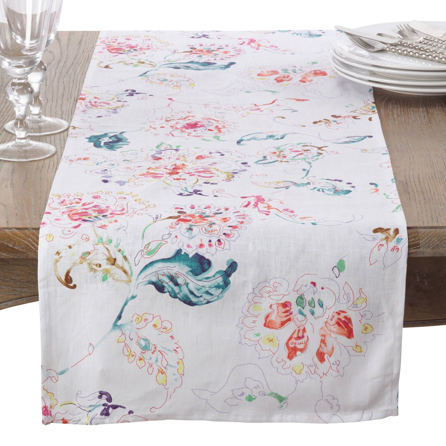 Modern Floral Linen Blend Table Runner: Marigold / 16"x72"