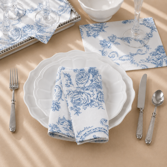 Toile Floral Indigo Napkin Set of 4