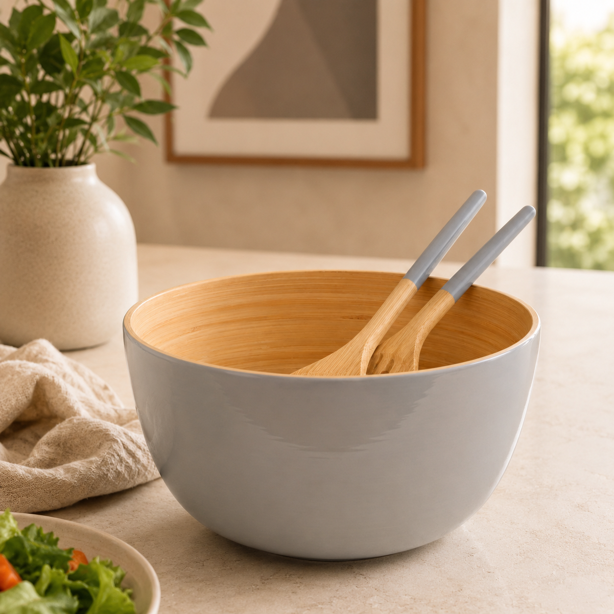 Bamboo Salad Bowl & Salad Server - Nature Grey