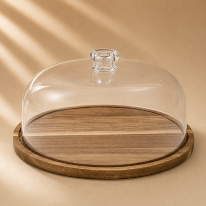 Wood Cake Tray with Acrylic Lid