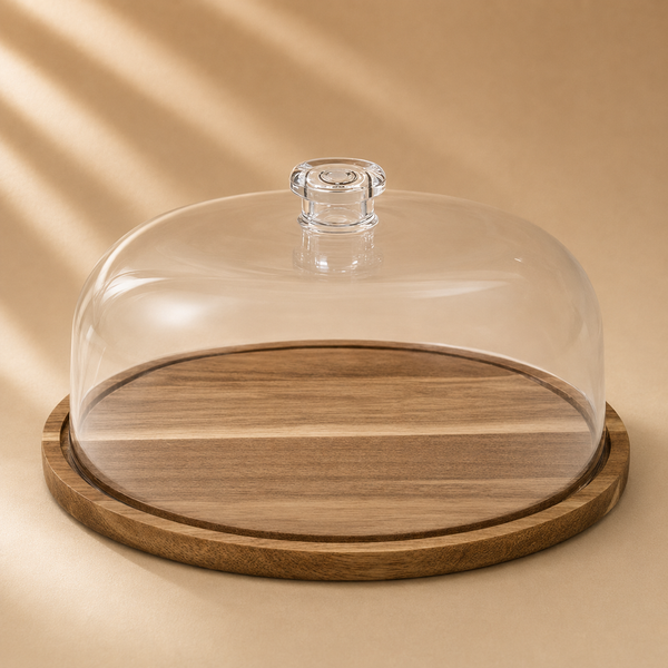 Wood Cake Tray with Acrylic Lid