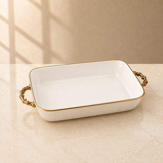 Beatriz Ball Ceramic Bambu Rectangular Casserole- Cream/White