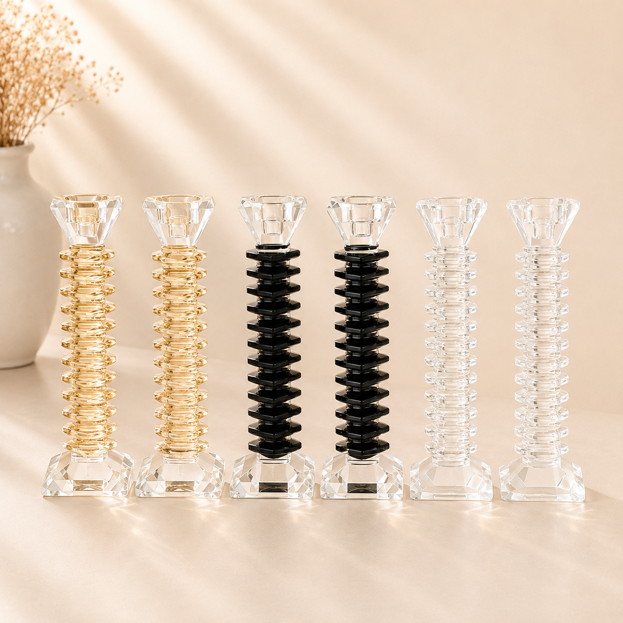 Stacked Crystal Candlesticks Set of 2